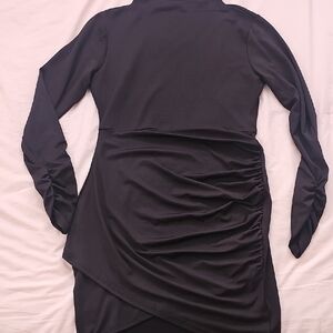 SHEIN Black Ruched Long Sleeve Dress